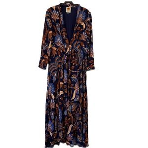 Farm Rio Maxi Dress Women's Medium Blue Nature Beauty Flowy Long Sleeve